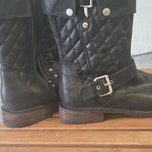UGG Black Quilted Leather Boots with Zipper